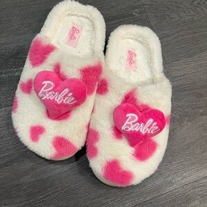 Barbie Fuzzy Slippers with Pink Heart Accents